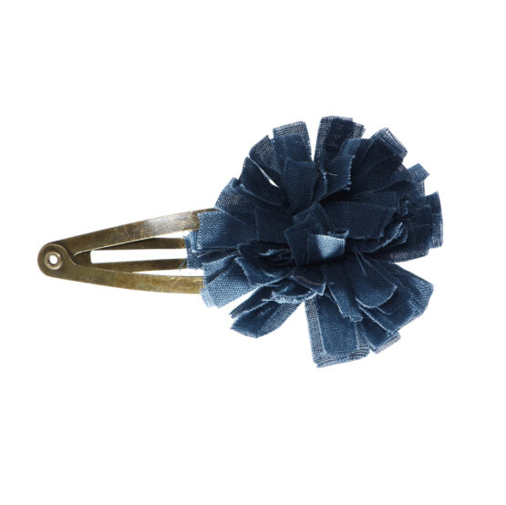 Barrette - Pompon en Tissu - Bleu Pétrole