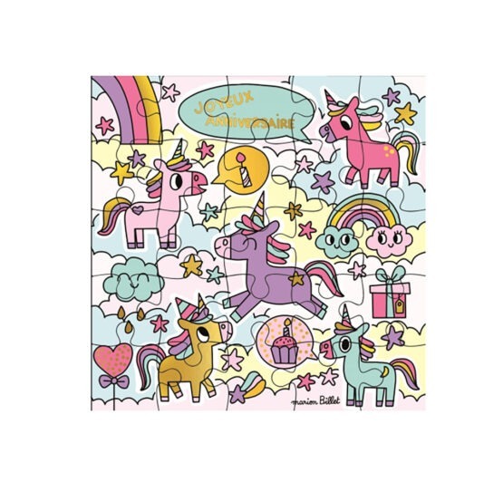 Carte Puzzle - Joyeux Anniversaire - Licorne En Fête