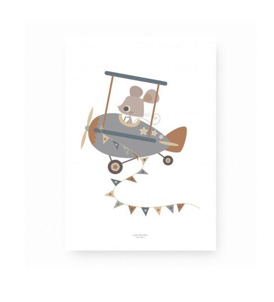 Affiche A4 - Souris Pilote D'avion - Bleu Marron