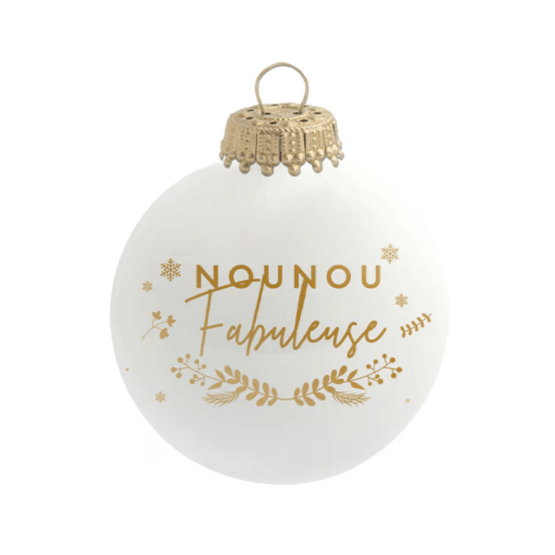 boule de noël nounou fabuleuse baubels sur fond blanc