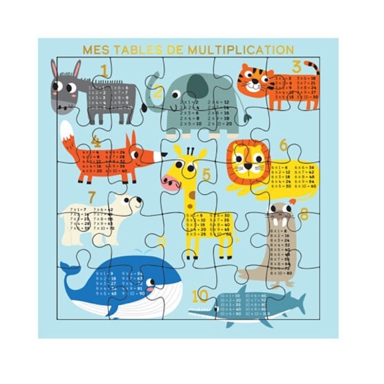 carte puzzle tables de multiplication animaux cartes d'art sur fond blanc