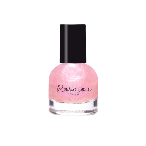 un coffret de deux vernis rose et vert nacré Rosajou, vue sur le vernis rose de face sur fond blanc