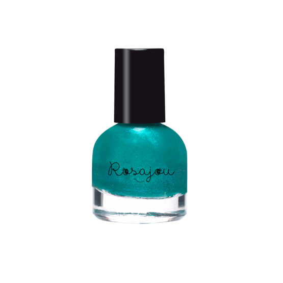 un coffret de deux vernis vert nacré et vert nacré Rosajou, vue sur le vernis rose de face sur fond blanc