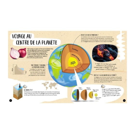 le coffret du méga atlas des volcans sassi photo page livre sur fond blanc