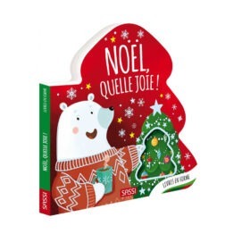 livre et forme de sapin noël quelle joie sassi sur fond blanc