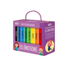 un coffret "ma petite bibliothèque" sur es émotions primaires Sassi, vue de face sur fond blanc