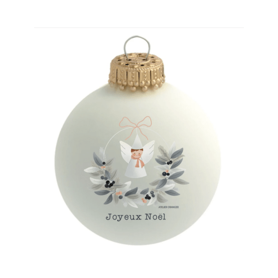 boule de noël joyeux noël ange baubels sur fond blanc