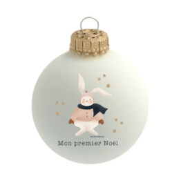 boule de noël mon premier noël lapin baubels sur fond blanc