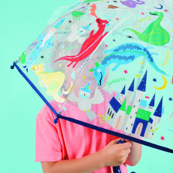 parapluie couleurs changeantes dragons floss&rock photo avec enfant sur fond vert