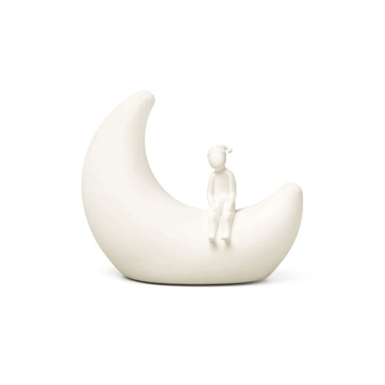 une veilleuse lune en silicone camcam, vue de face sur fond blanc