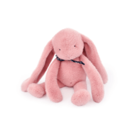 une peluche méloé lapin rose Maïlou, vue de face sur fond blanc