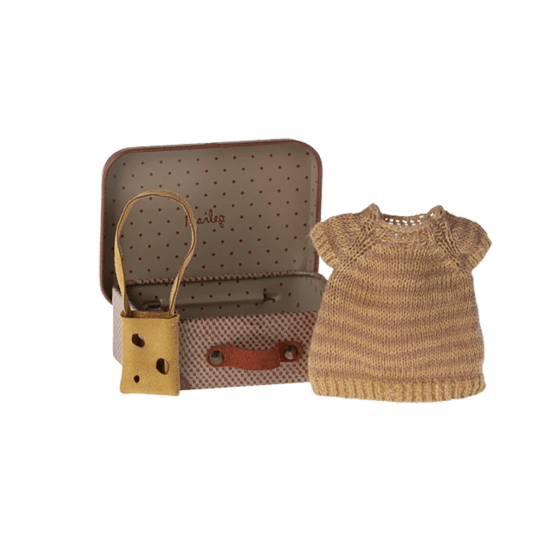 Robe et sac dans valisette pour souris big sister maileg