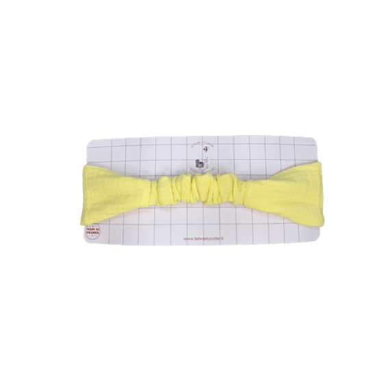 Bandeau à nouer gaze de coton jaune tête de lylotte