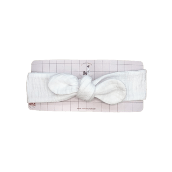 Bandeau à nouer gaze de coton blanc tête de lylotte