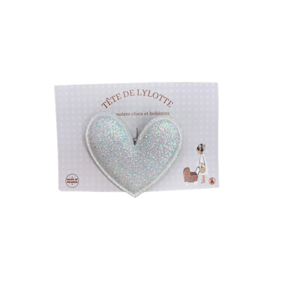 Barrette coeur glitter blanc tête lylotte