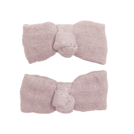 lot de 2 barrettes noeud en gaze pétale sur fond blanc