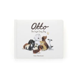 un livre Otto le chien saucisse Jellycat, vue de face sur fond blanc