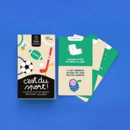 cartes spécial JO c'est du sport minus edition détail paquet et cartes sur fond bleu