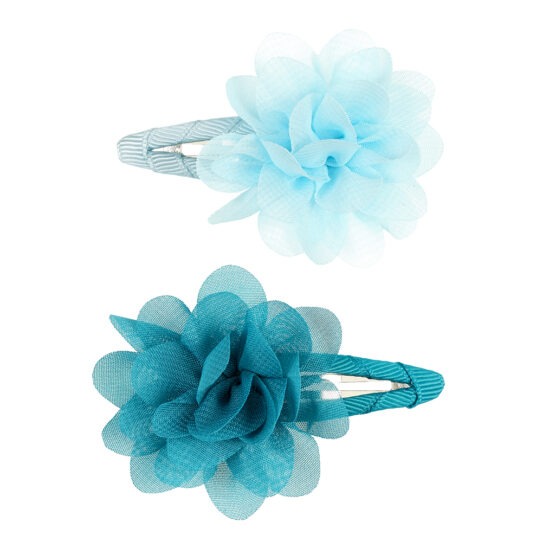 un lot de 2 barrettes jamie fleur bleue Souza, vue de face sur fond blanc