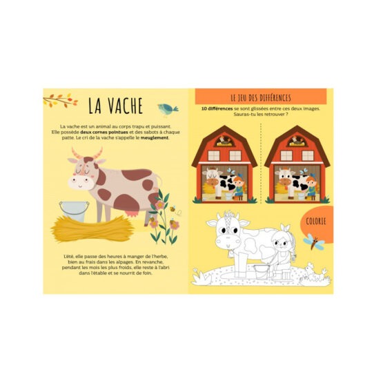 un jeu de 7 familles animaux de la ferme Sassi, livre d'activité vue de face sur fond blanc