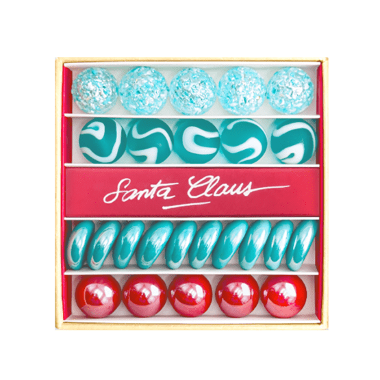 petit coffret de 25 billes "Santa Claus", vue de face sur fond blanc