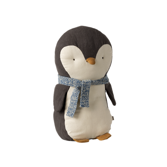 Doudou pingouin avec écharpe bleue maileg