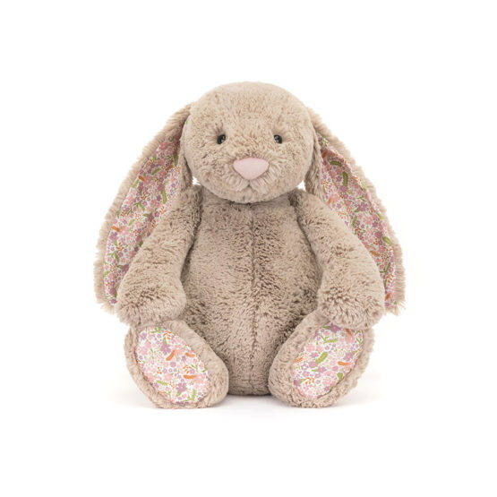 Doudou lapin huge beige et oreilles fleuries jellycat