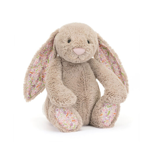 Doudou lapin huge beige et oreilles fleuries jellycat