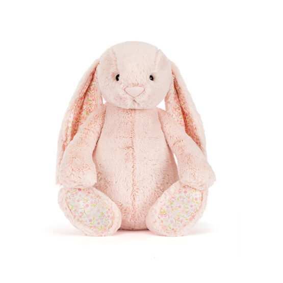 Doudou lapin rose pâle aux oreilles fleuries cherry jellycat