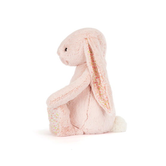 Doudou lapin rose pâle aux oreilles fleuries cherry jellycat