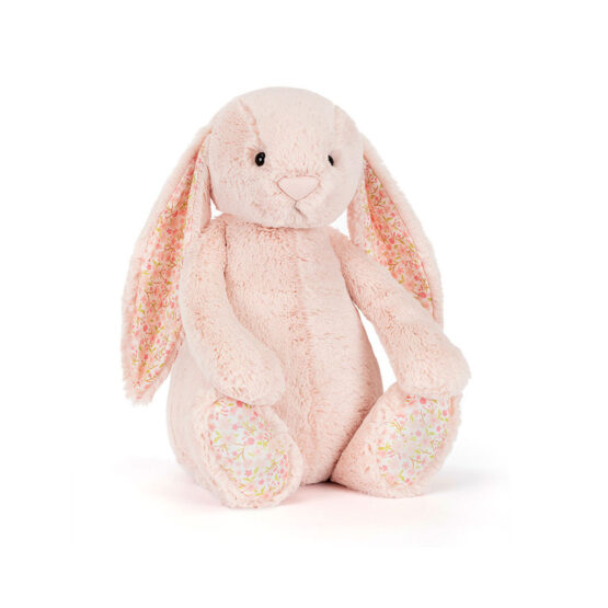 Doudou lapin rose pâle aux oreilles fleuries cherry jellycat