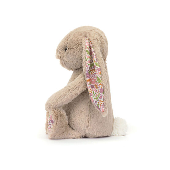 Doudou lapin moyen beige et oreilles fleuries jellycat