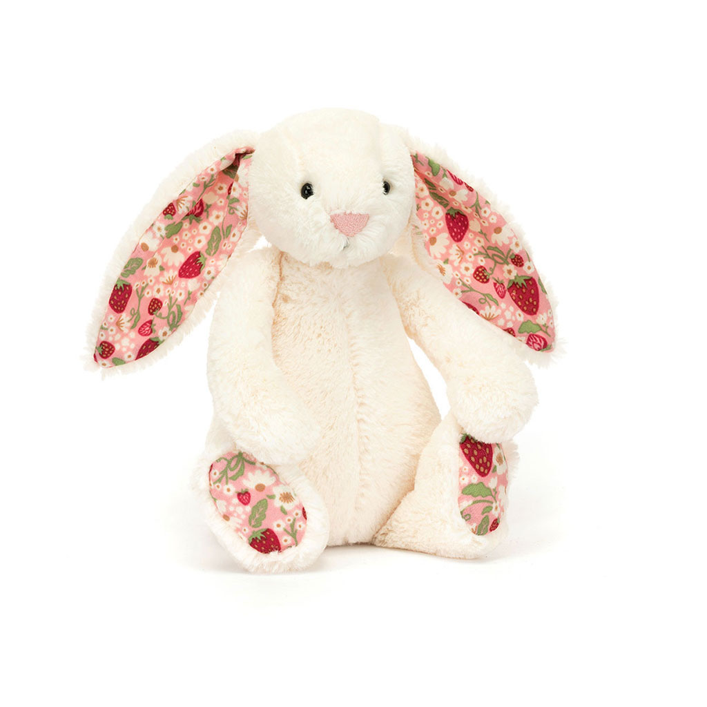 Doudou lapin blanc oreilles petites fraises jellycat