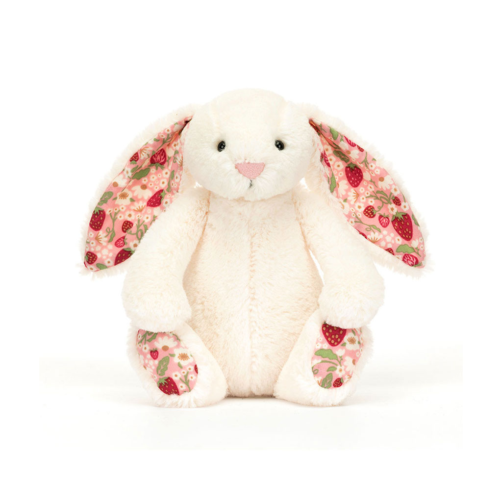 Doudou lapin blanc oreilles petites fraises jellycat