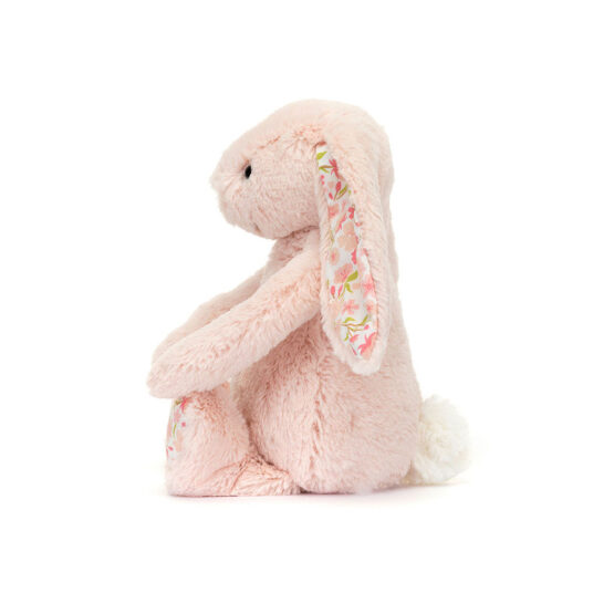 Doudou lapin rose pâle aux oreilles fleuries cherry jellycat