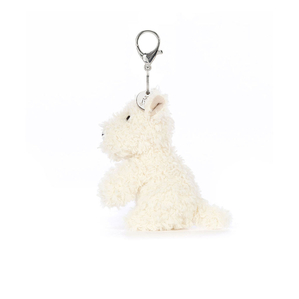 Porte clé scottie Munro de la marque jellycat sur fond blanc